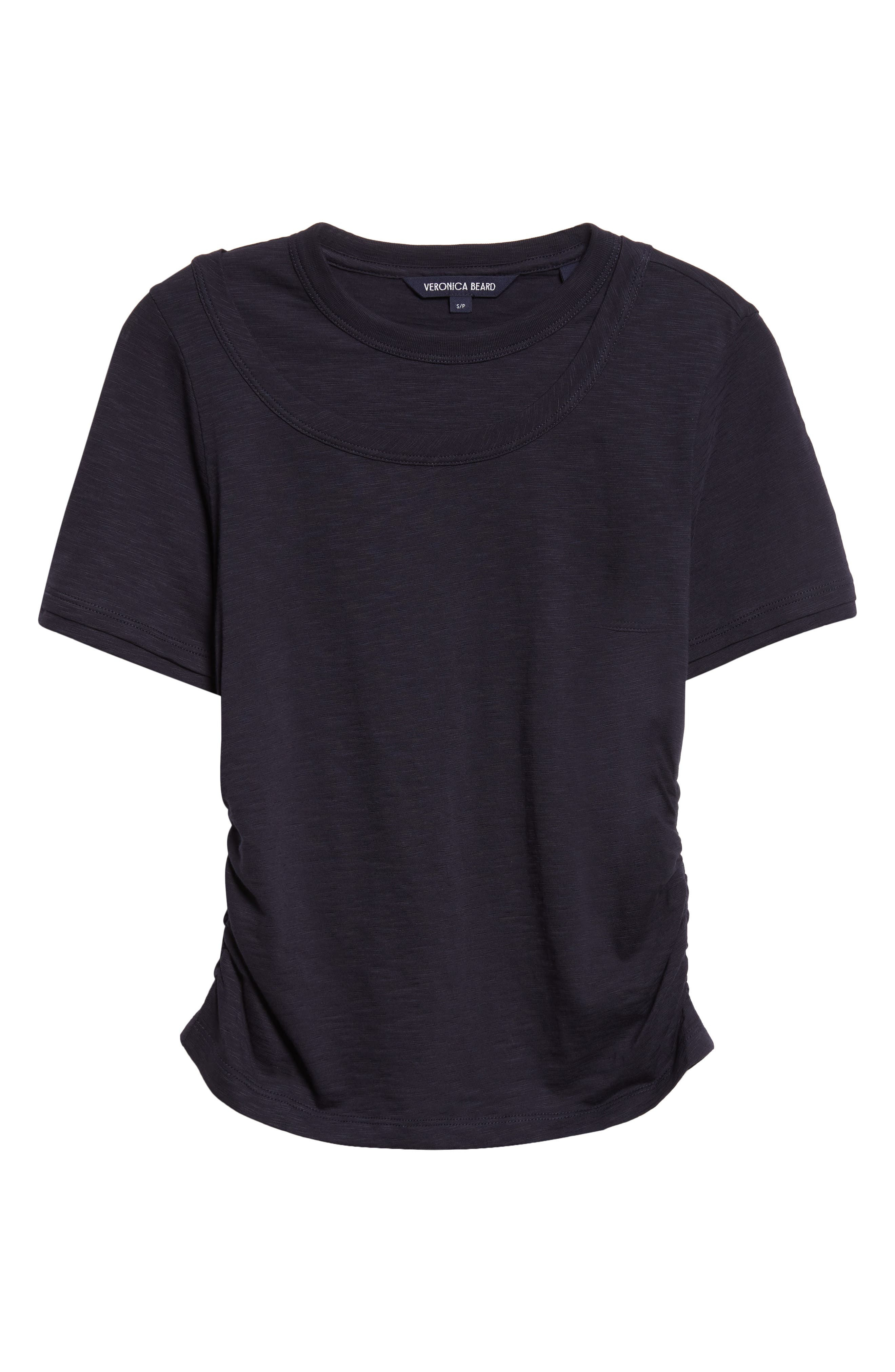 Veronica Beard Damian Ruched Double Collar T-Shirt in Navy at Nordstrom - 5