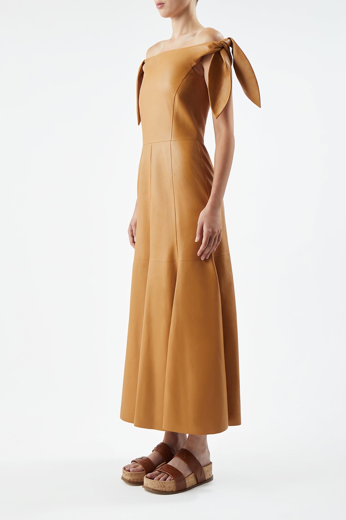 Eda Dress in Cashew Nappa Leather - 4