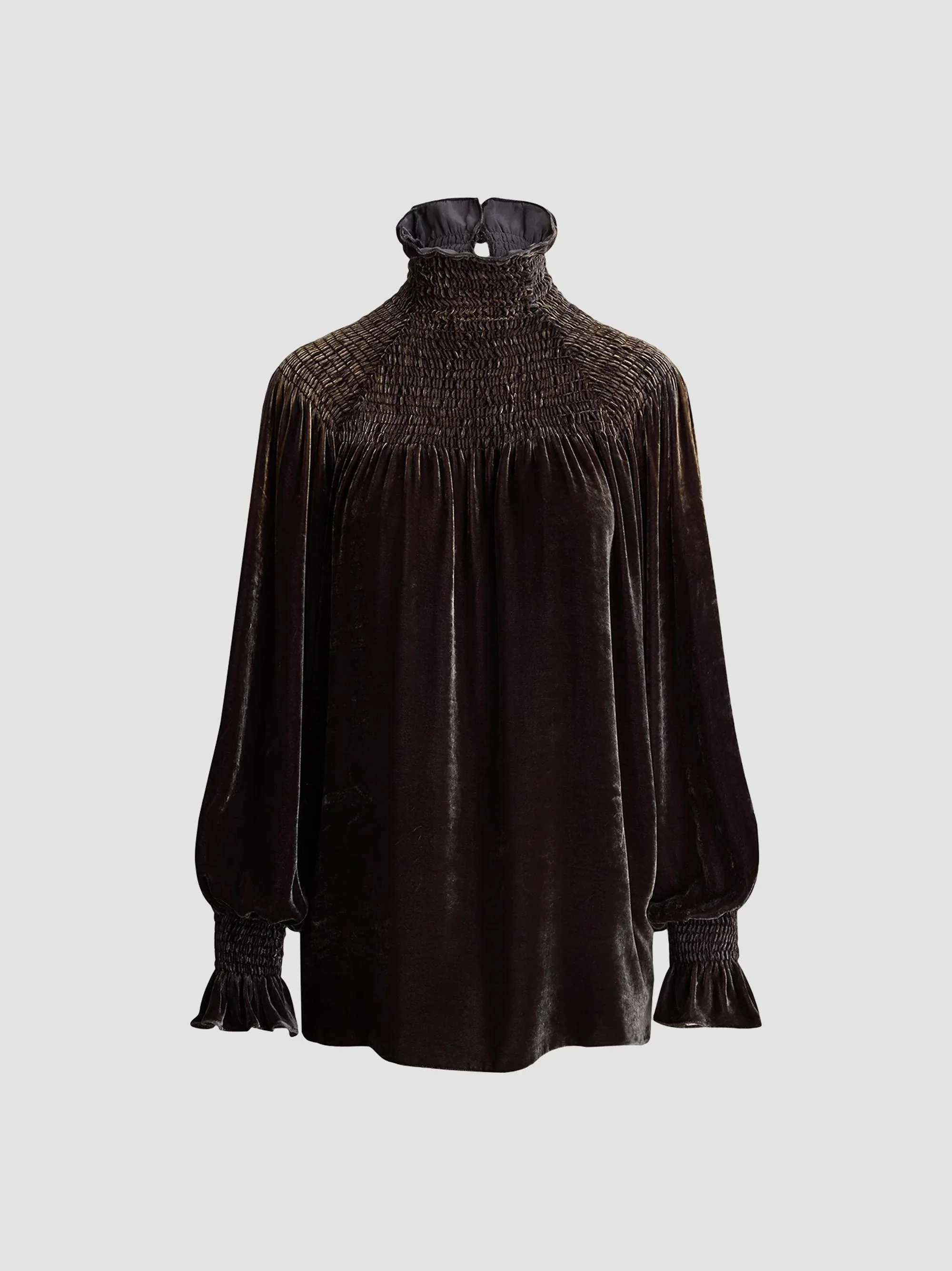 Women's Maddison Smocked Velvet Top - Brown - 1