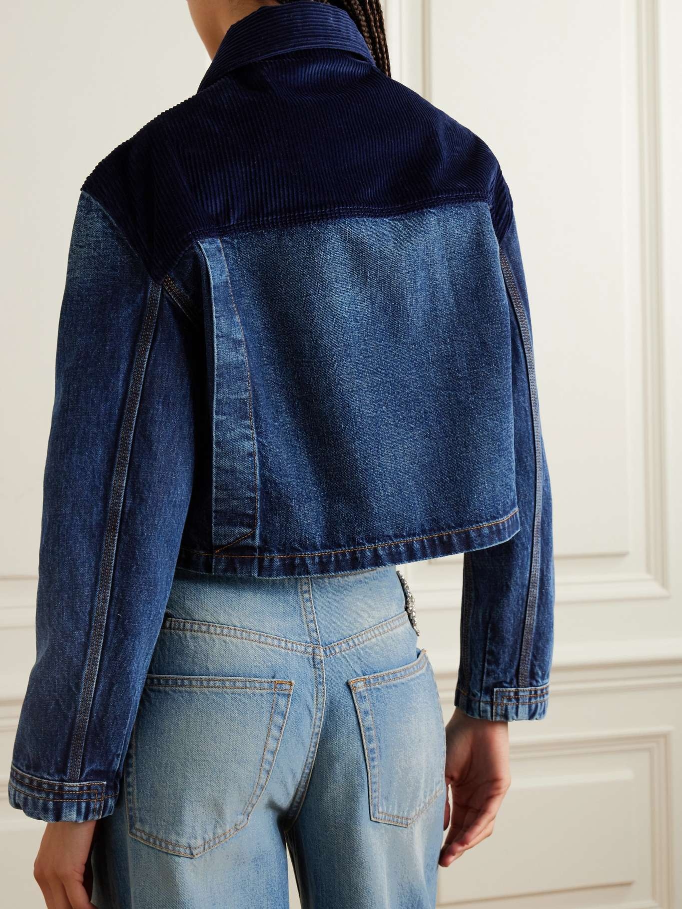 Cropped corduroy-trimmed denim jacket - 3