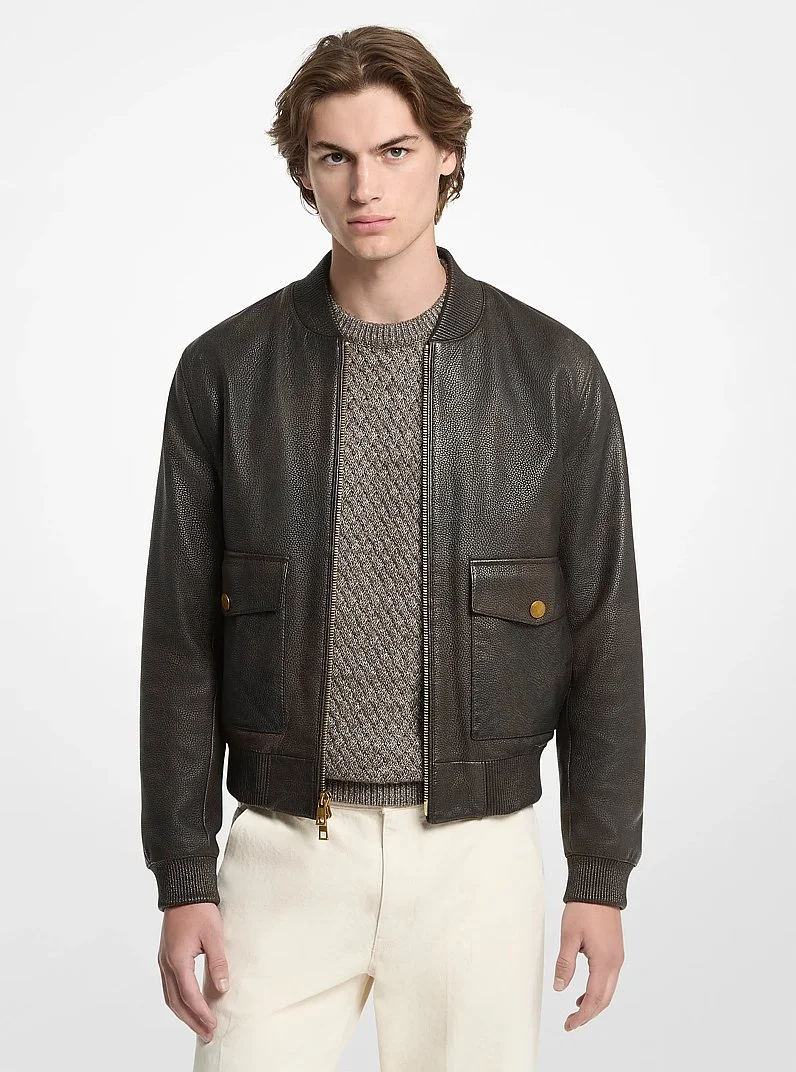 Pebbled Leather Bomber Jacket - 1