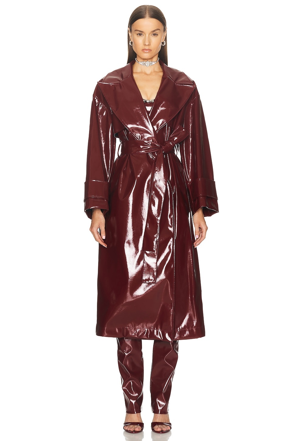 Faux Patent Leather Trench Coat - 2