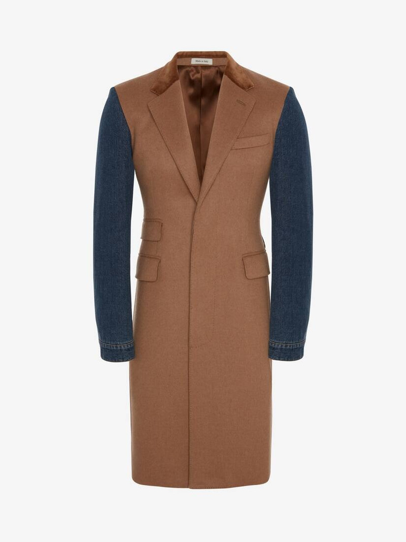 Hybrid Denim Sleeve Coat in Camel 1