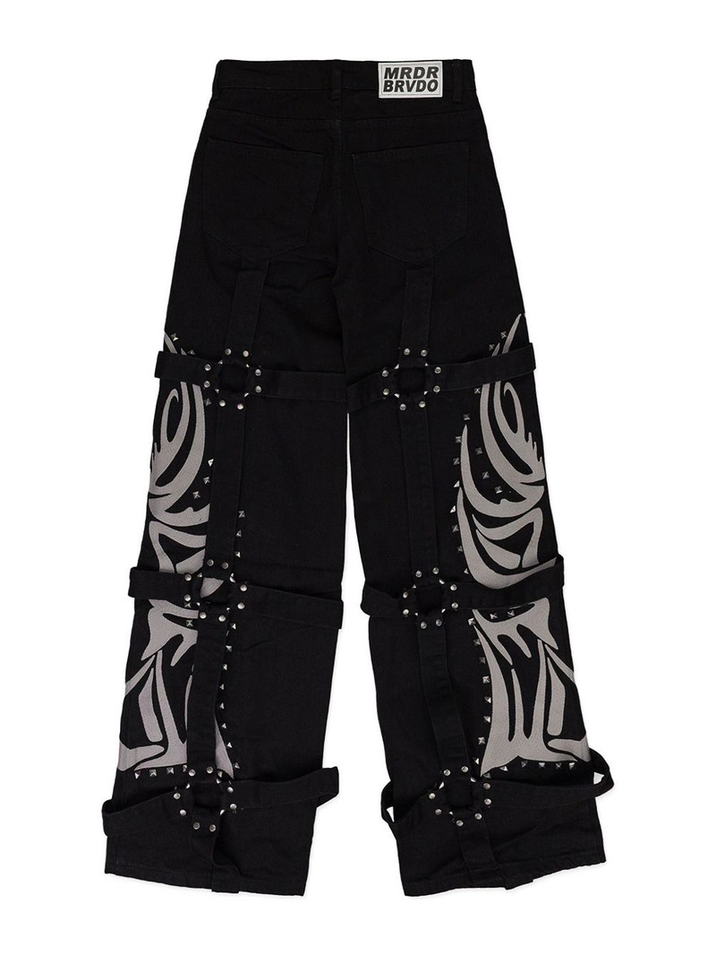 WHO DECIDES WAR Bondage Winged-logo jeans outlook