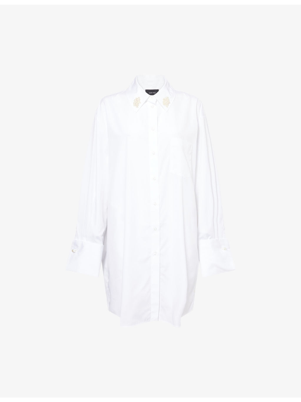Beads-Embellishment Wide-Cuffs Cotton-Poplin Shirt - 1