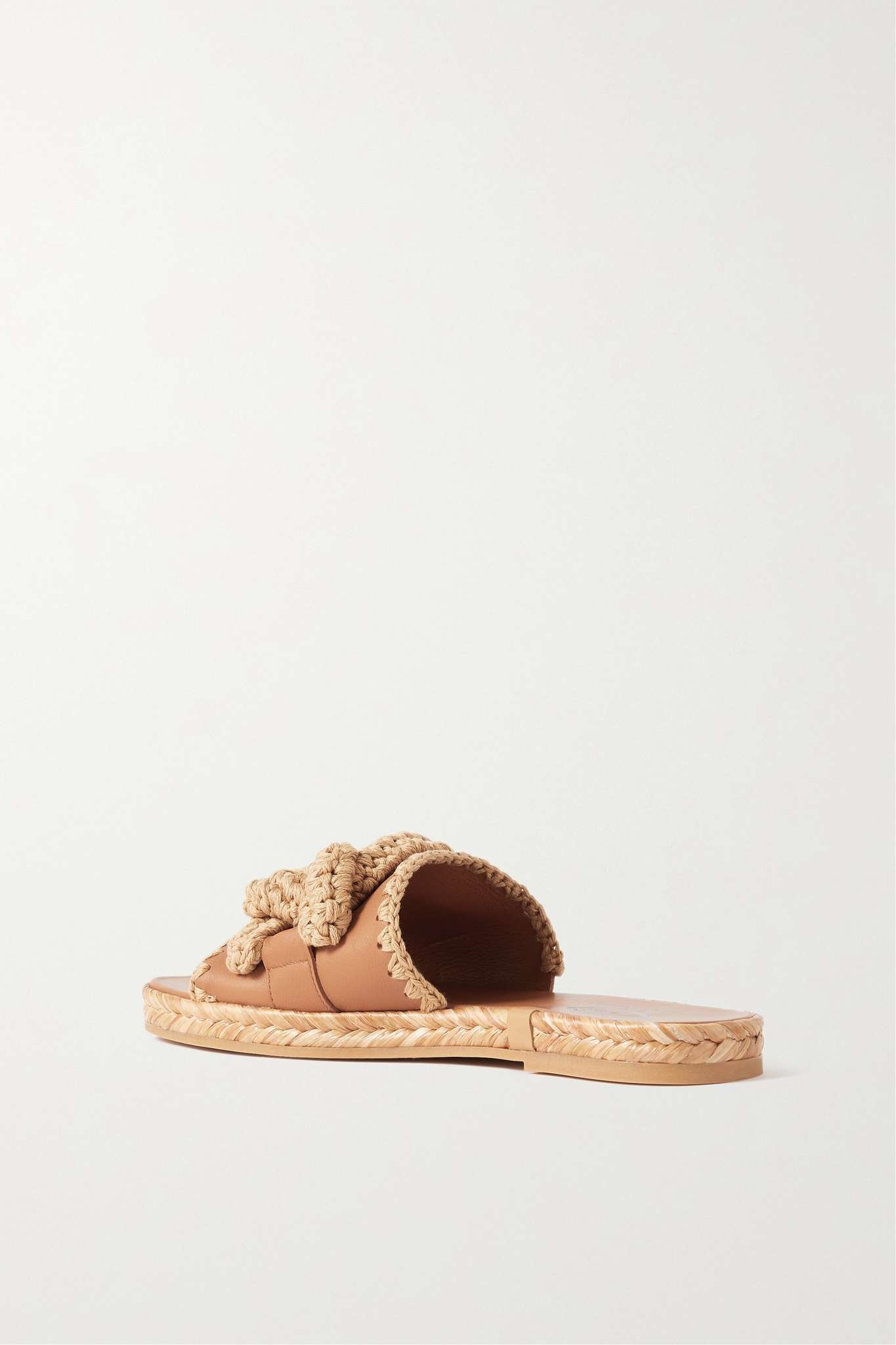 Kate whipstitched raffia-trimmed leather slides - 3