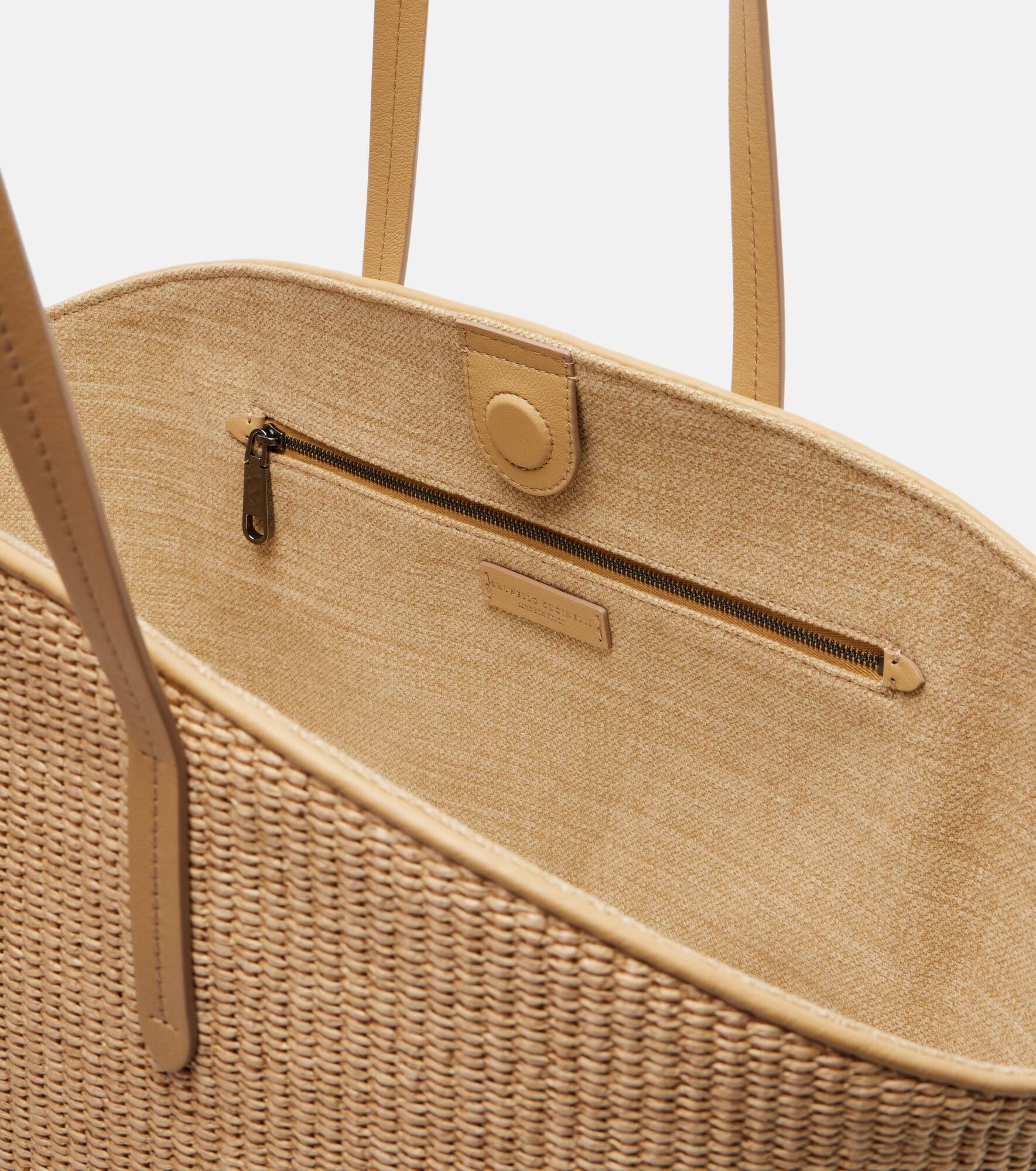Monili leather-trimmed raffia-effect basket bag - 3
