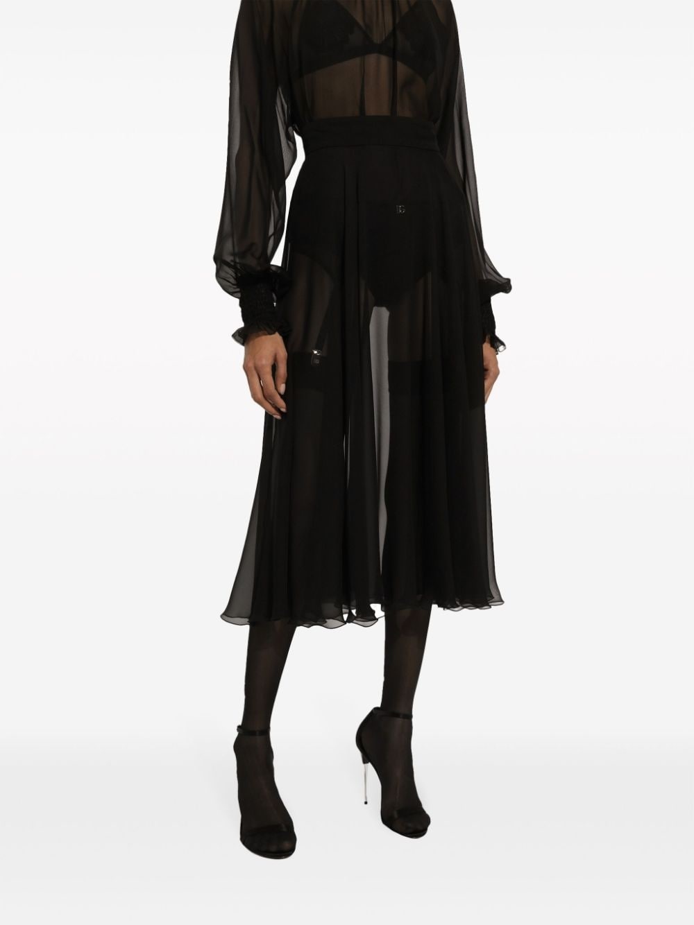 silk chiffon pleated midi skirt - 5