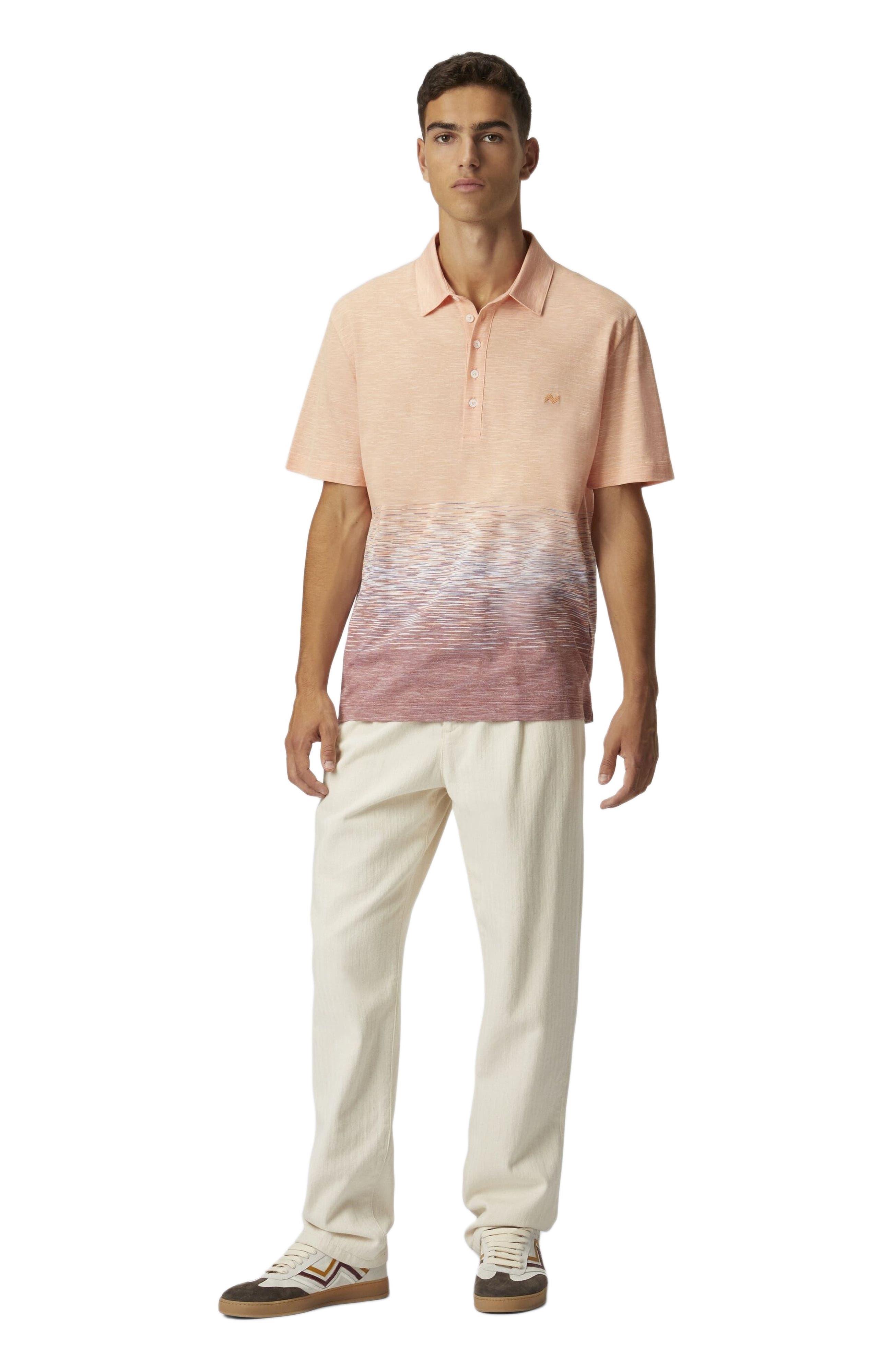 Missoni Slub Cotton And Linen Polo Shirt With Zigzag Embroidery in Orange & Red at Nordstrom - 9