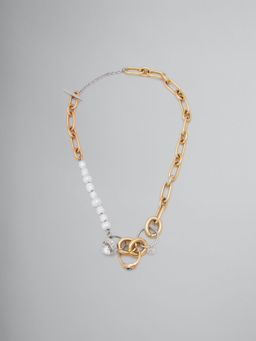 MIXED LINK CHAIN NECKLACE WITH PEARLS AND RINGS - 1