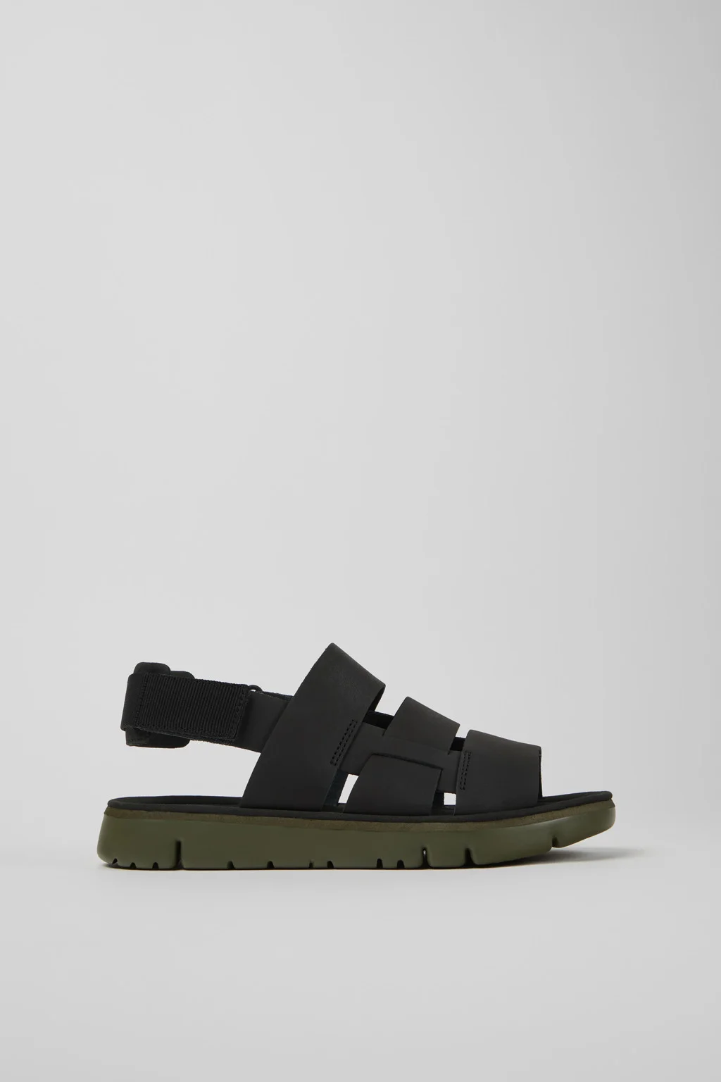Oruga Black Leather and Textile Sandals for Men. - 1