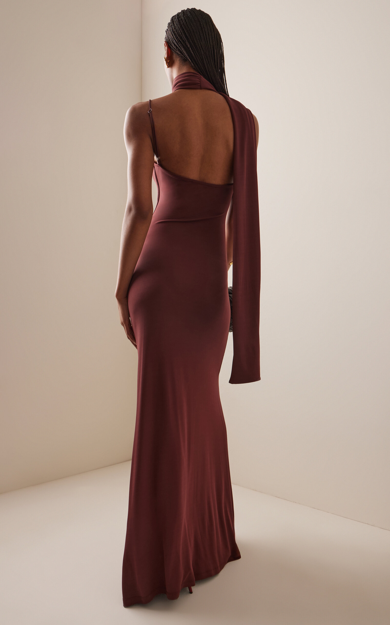 Wisp Draped Stretch-Jersey Maxi Dress burgundy - 4