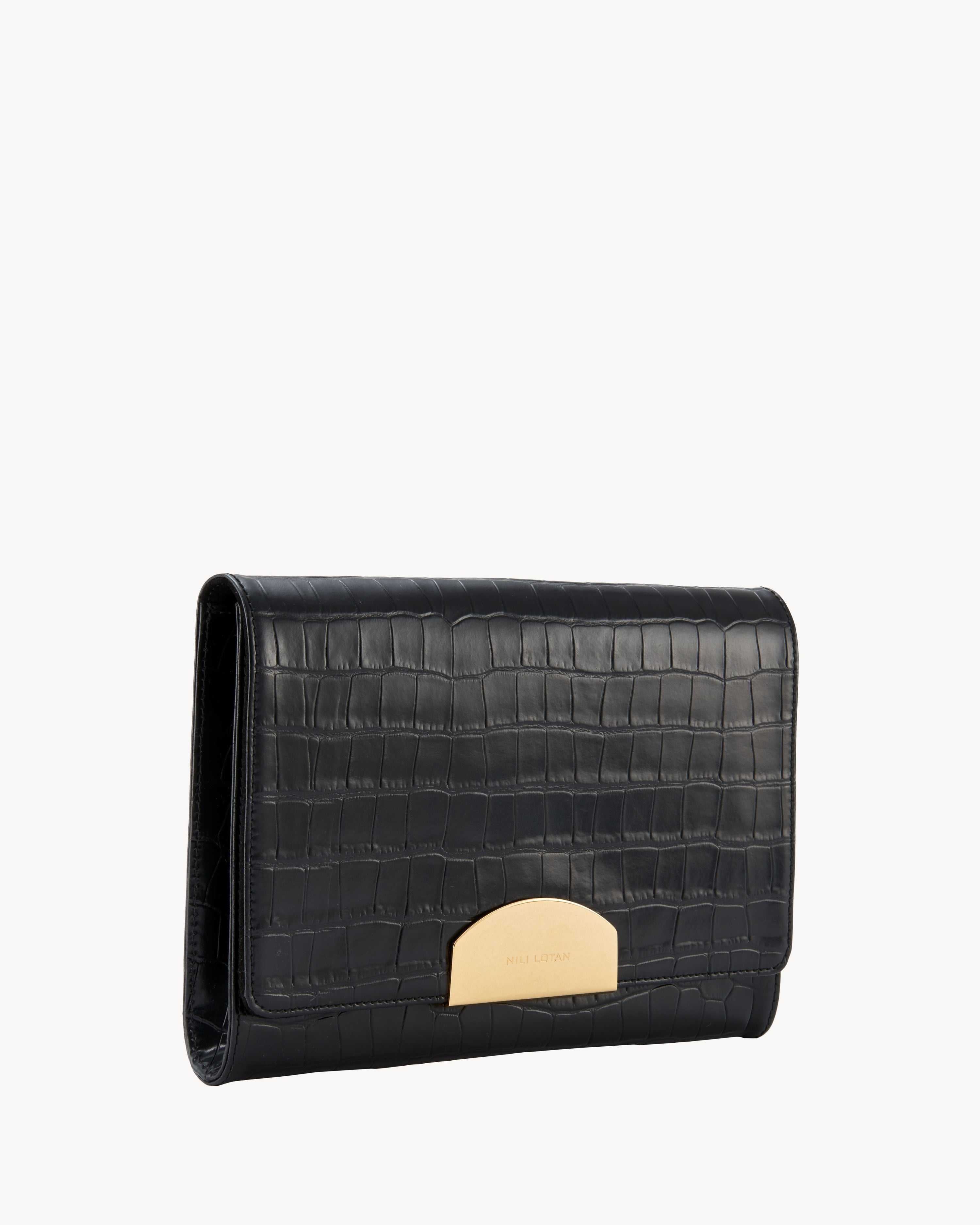 LE AGNES EMBOSSED CROC CLUTCH - 3