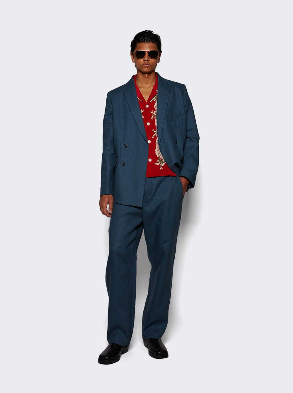 Lightweight Double-breasted Suit Jacket Teal - 5