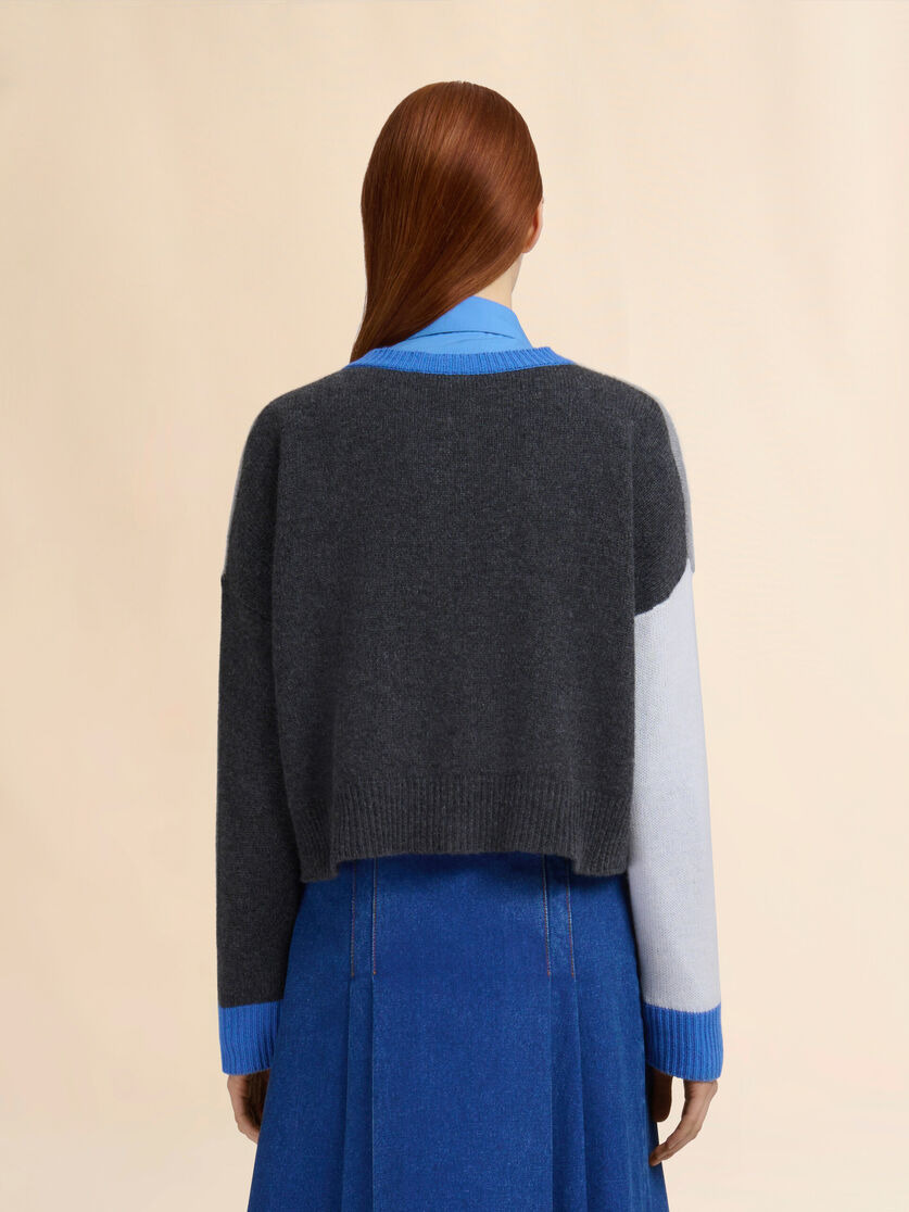 GRAY CASHMERE COLOUR-BLOCK CARDIGAN - 3