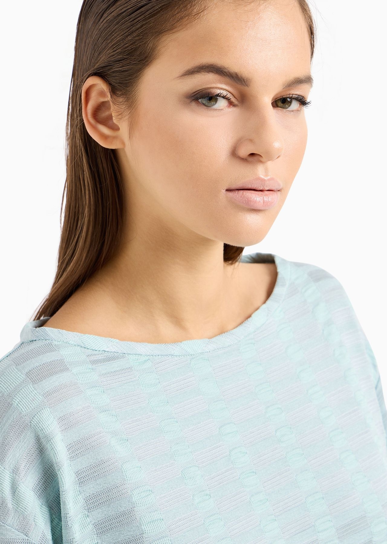 Boxy short-sleeved jumper in two-tone viscose jacquard with embossed effect - 5