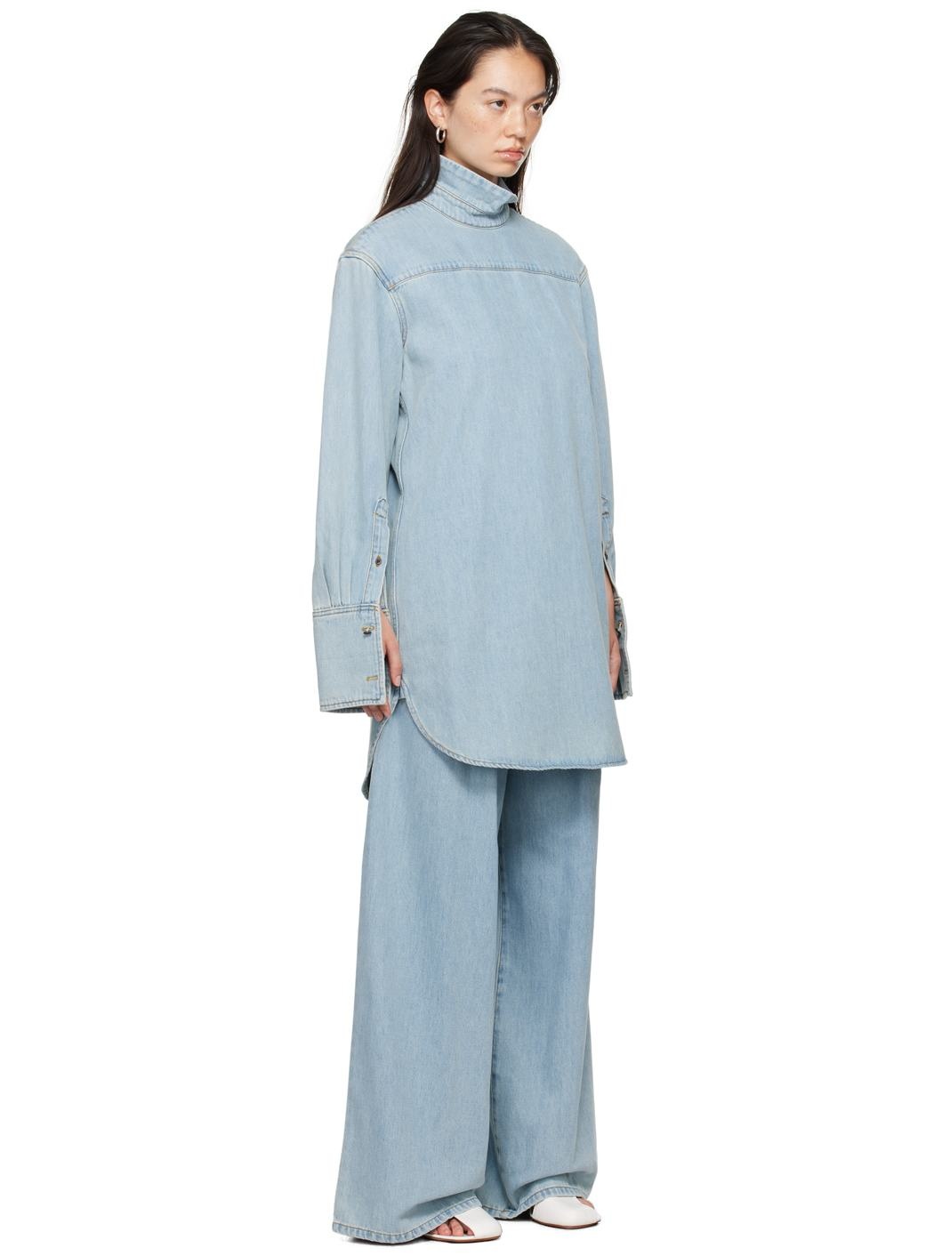 Blue Half-Button Denim Shirt - 2