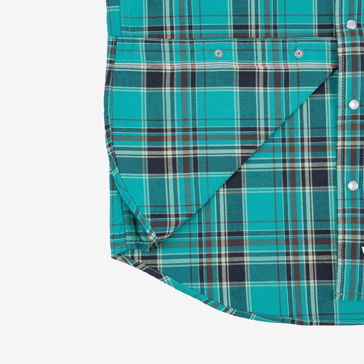 IHSH-355-GRN 5oz Selvedge Madras Check Western Shirt - Green - 13