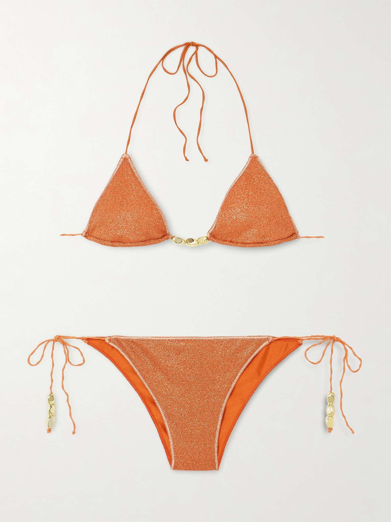 Glazed Lumière embellished metallic triangle bikini Orange - 1