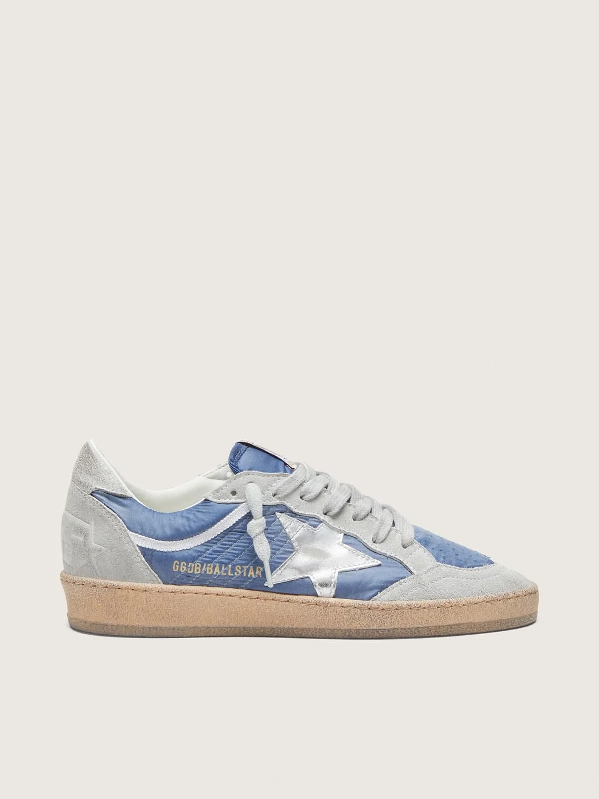 Women’s Ball Star in denim-blue nylon with light gray suede inserts and metallic silver leather star - 1