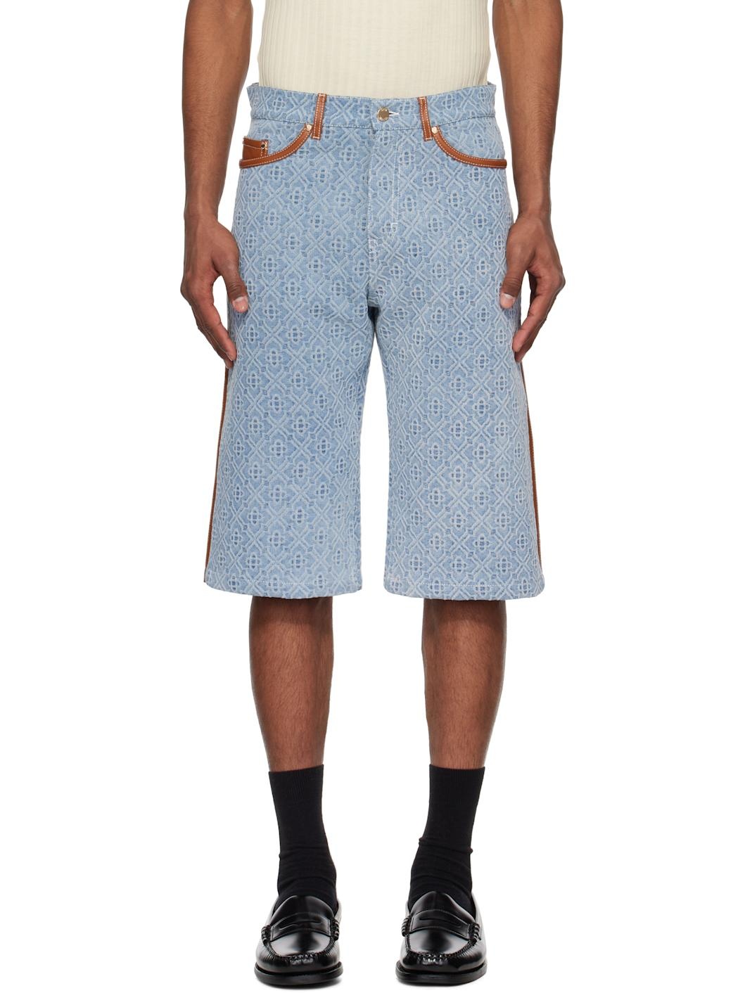 Blue Monogram Denim Shorts - 1