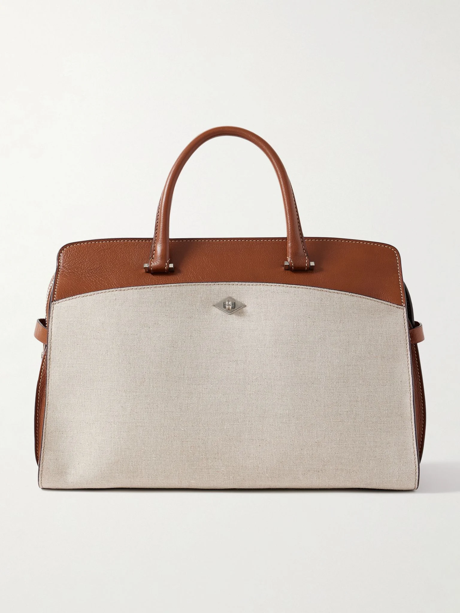 Private Eye leather and linen tote Cream - 1