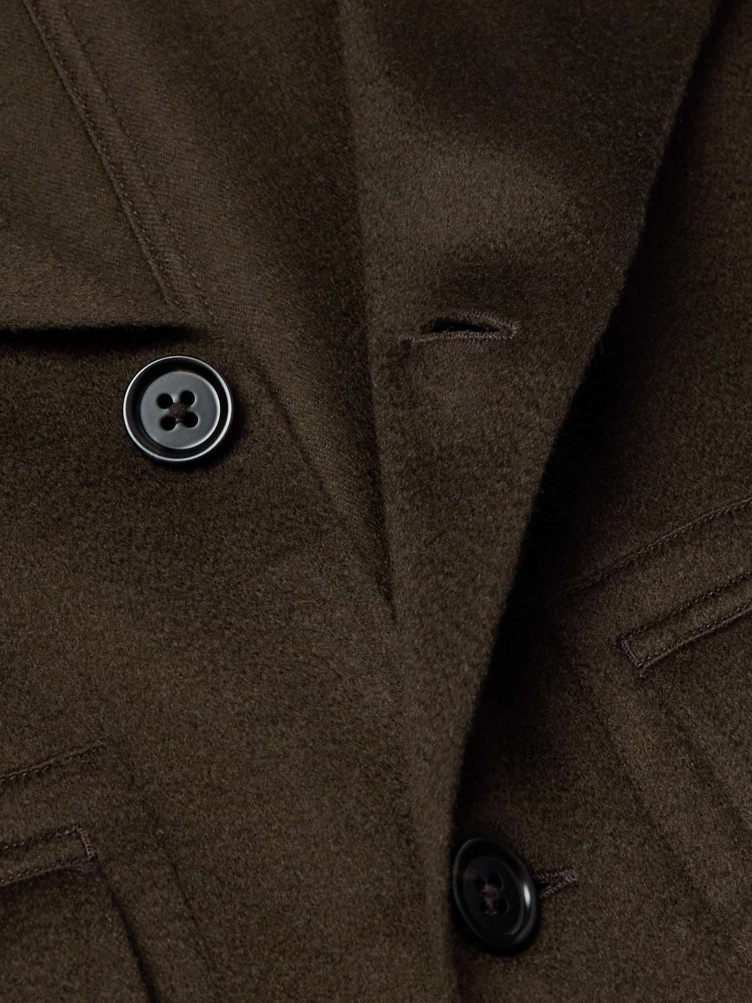 Camp-Collar Logo-Appliquéd Leather-Trimmed Oasi Cashmere Overshirt - 5