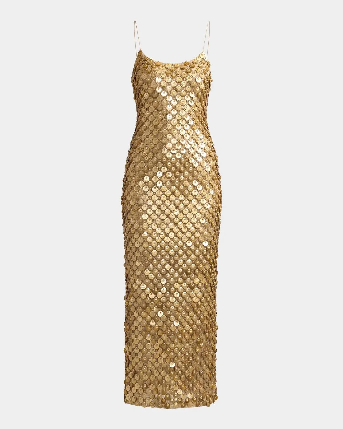 Paillette Mesh Spaghetti Strap Column Dress - 1
