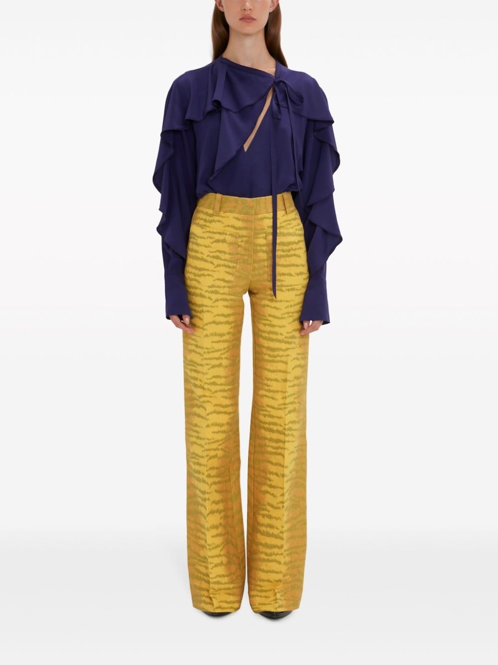 V-neck ruffled silk blouse - 2