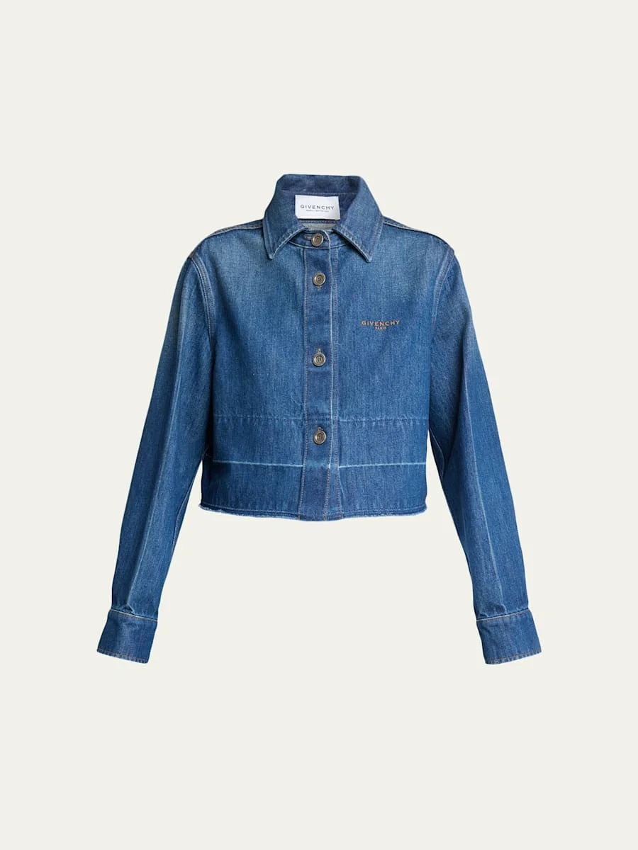 Cropped Raw-Edge Cotton Denim Jacket - 1