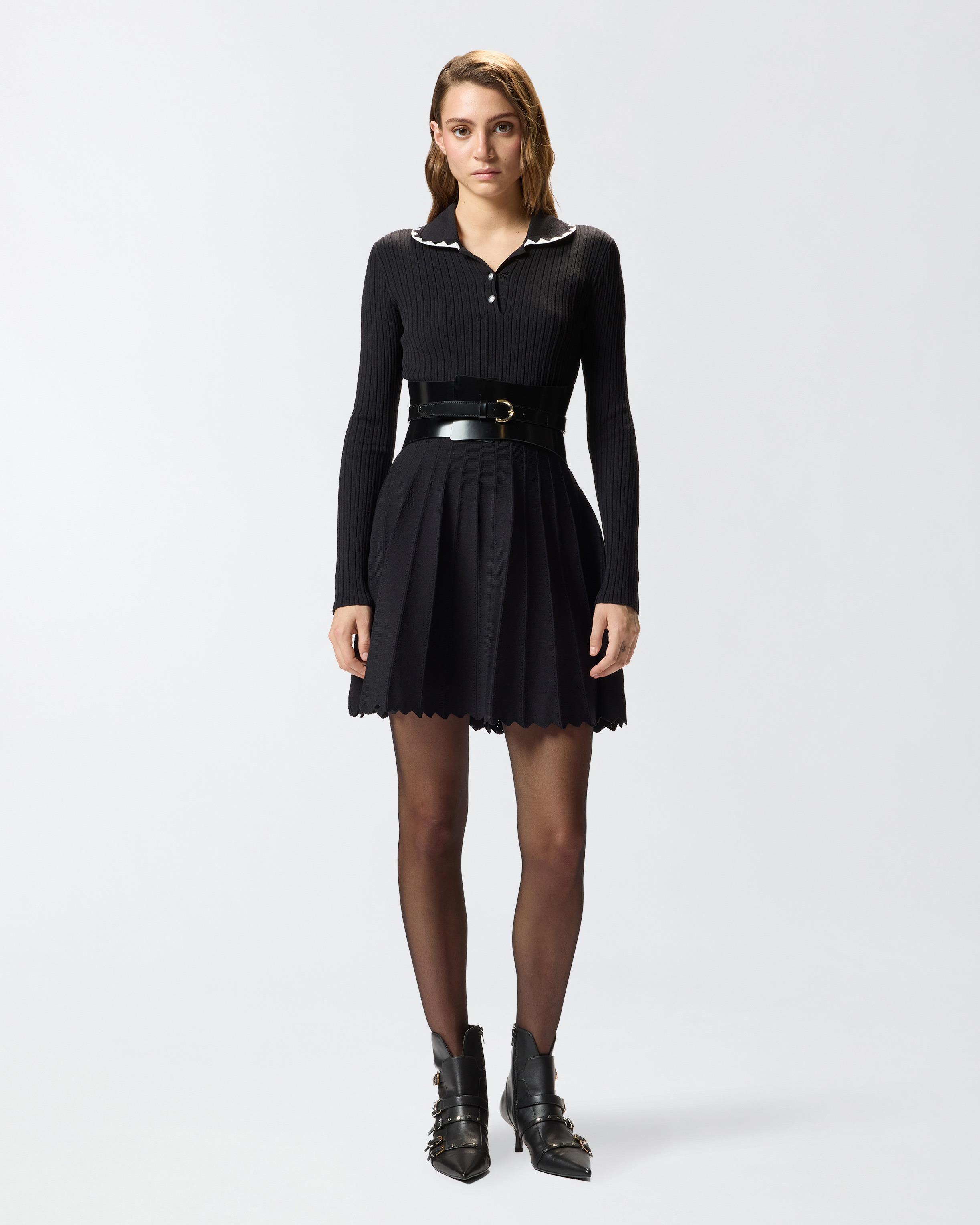 PLEATED RIBBED DRESS - 3
