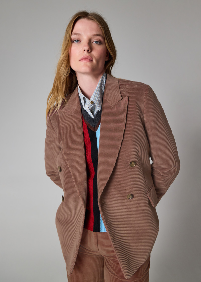 Women's Brown Cord Double-Breasted Blazer 6