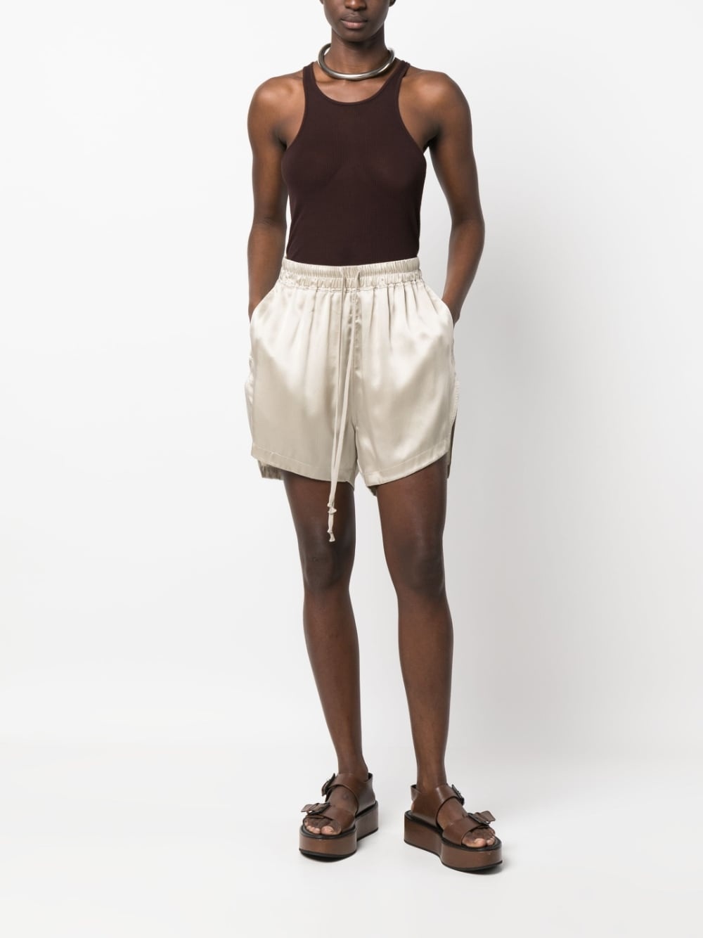 drawstring silk shorts - 2