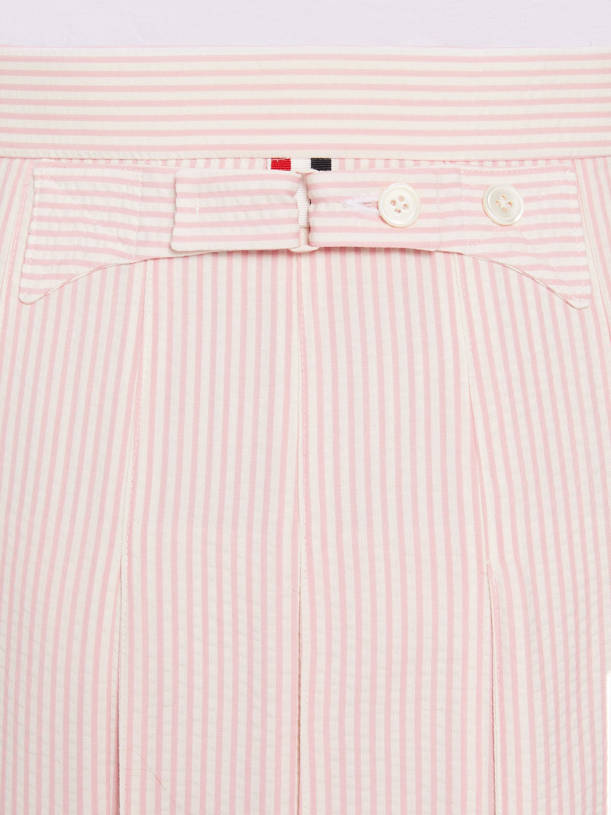 Light Pink Wool Seersucker Knee Length Backstrap Pleated Skirt - 6