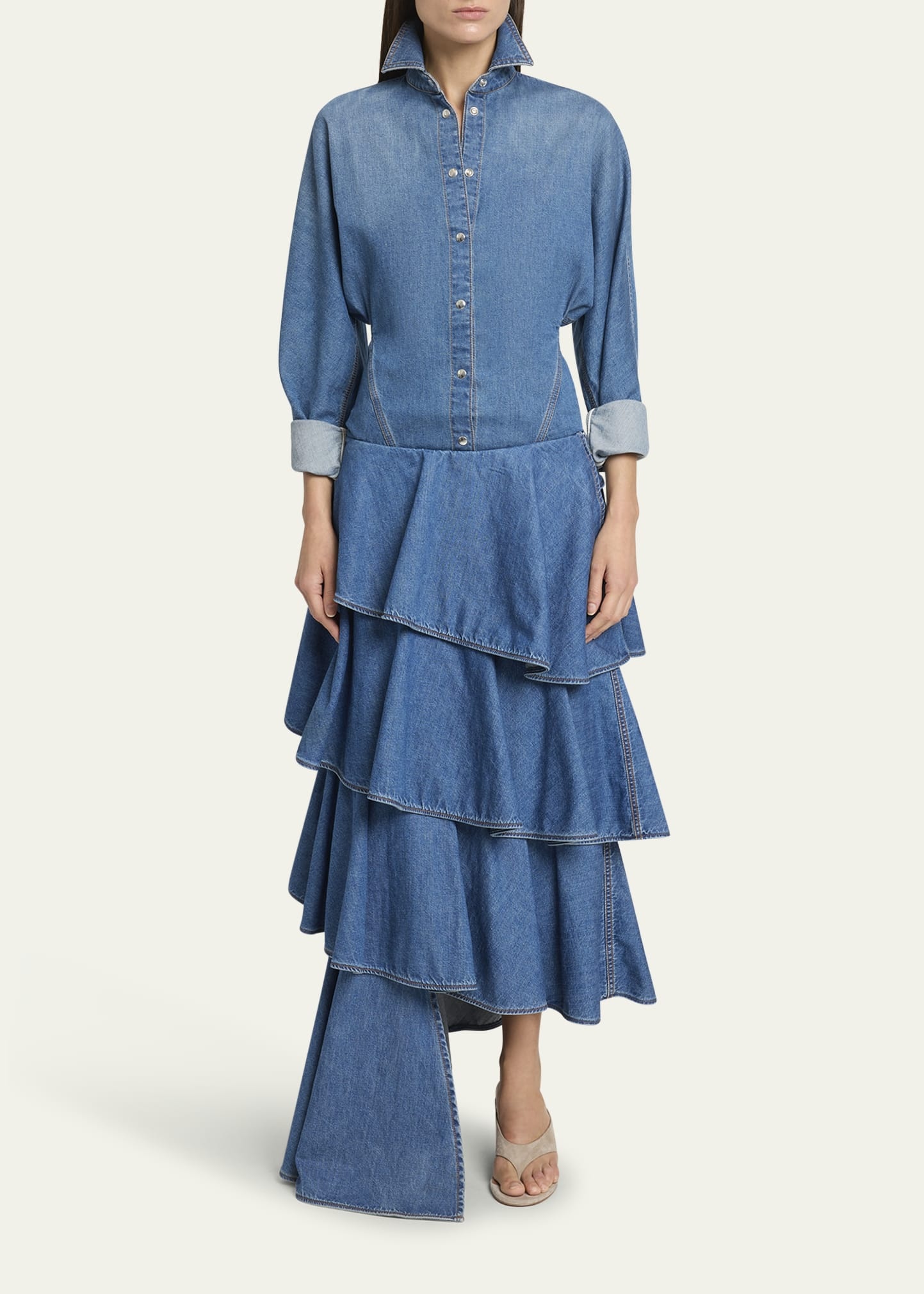 Seamed Button-Down Denim Top - 2