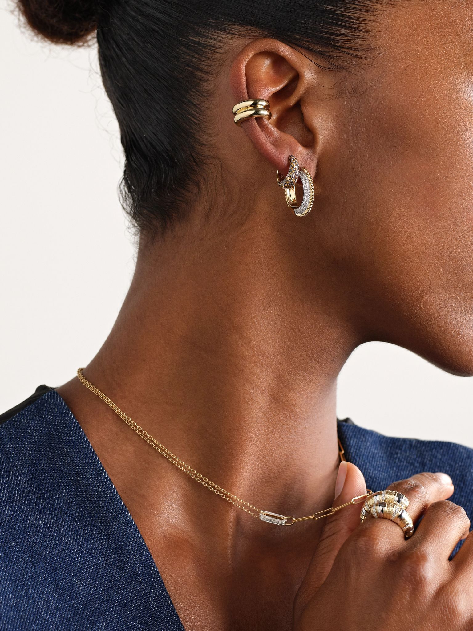 Python 9-karat gold, diamond and citrine hoop earrings Gold - 4