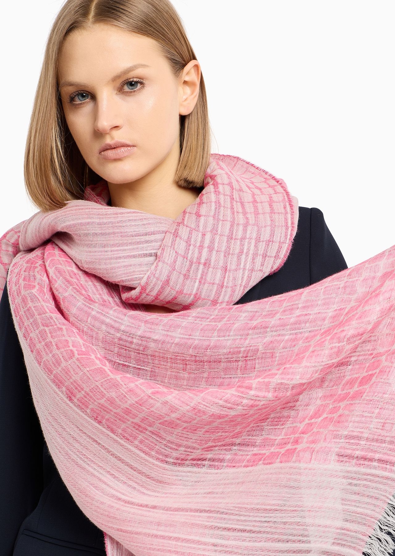 Linen blend and modal mix jacquard stole - 3