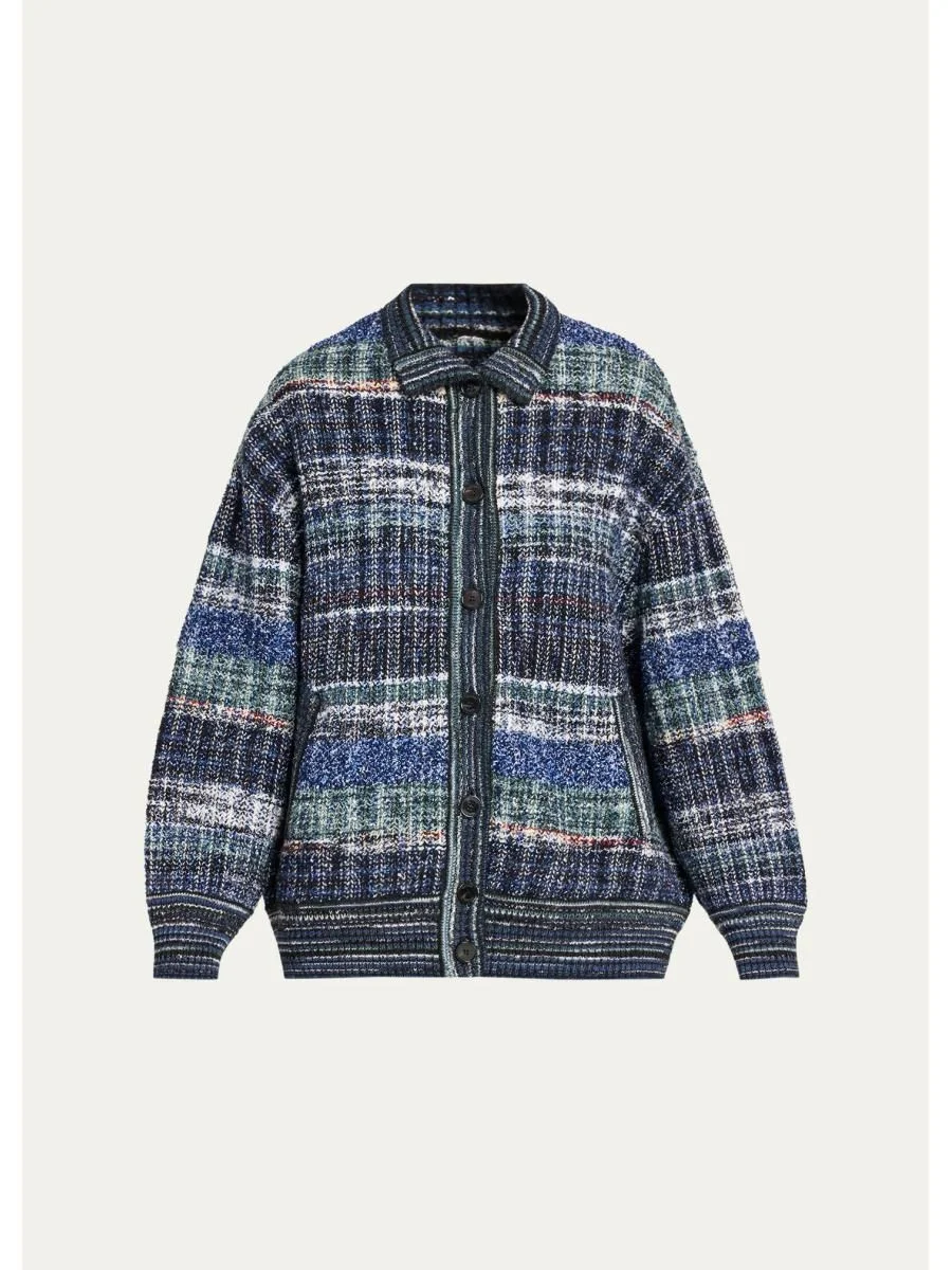 Striped Wool Oversized Turtleneck Cardigan - 1