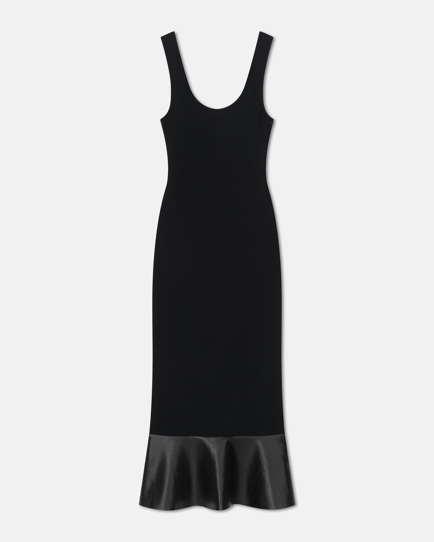 Leather-Trimmed Ribbed-Jersey Midi Dress - 1