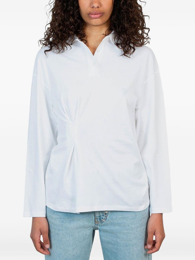 long-sleeve gathered-detail polo shirt 1