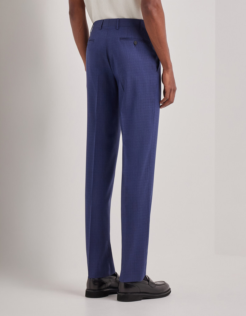 BLUE WOOL REGULAR-FIT PANTS WITH MICRO-DESIGN 4