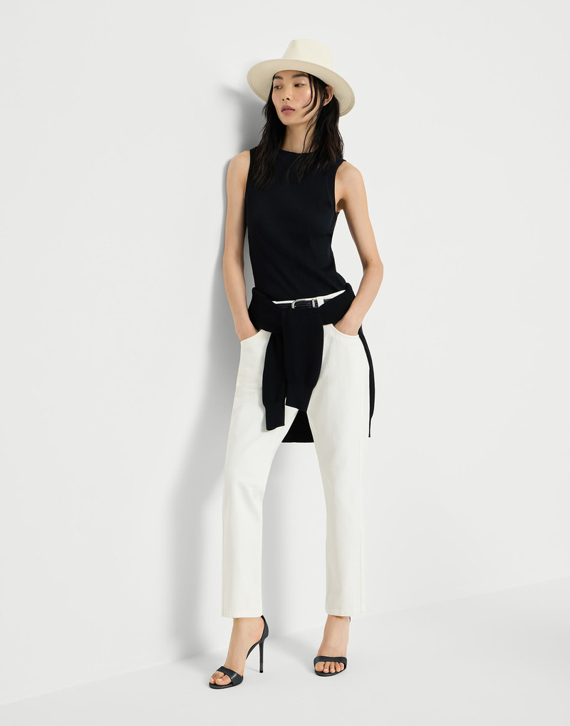 Dyed denim five-pocket straight trousers with shiny bartack 5