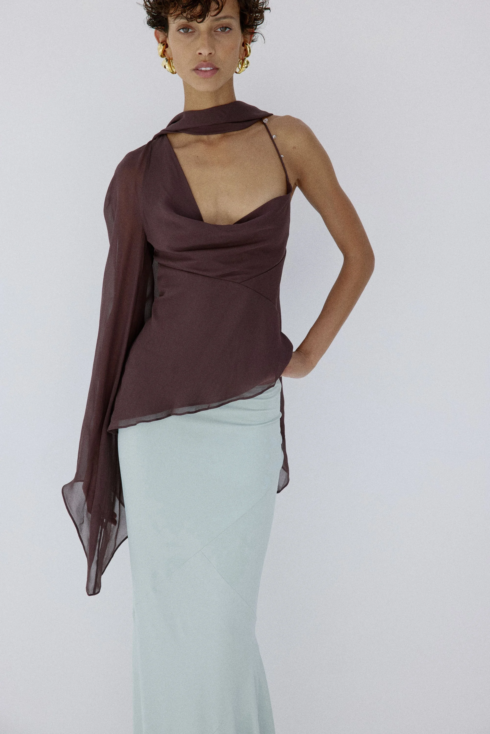 MALITA TOP IN UMBER BROWN GEORGETTE - 1