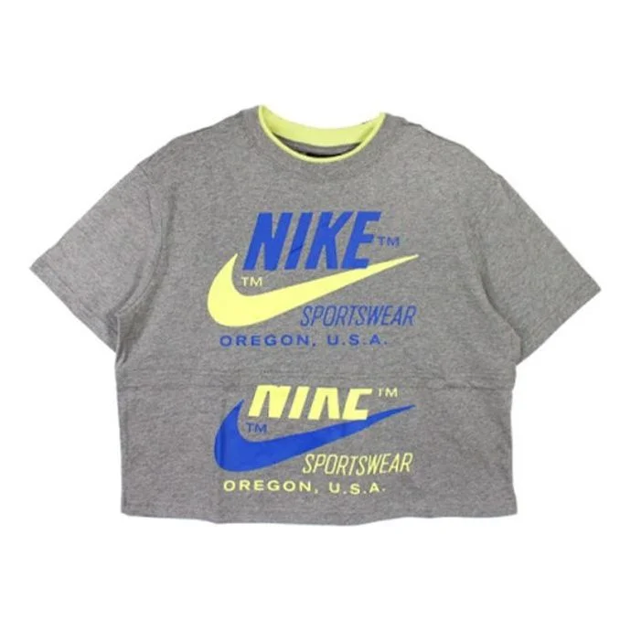 (WMNS) Nike Logo Splicing Casual Short Sleeve 'Gray' CJ2041-091 - 1