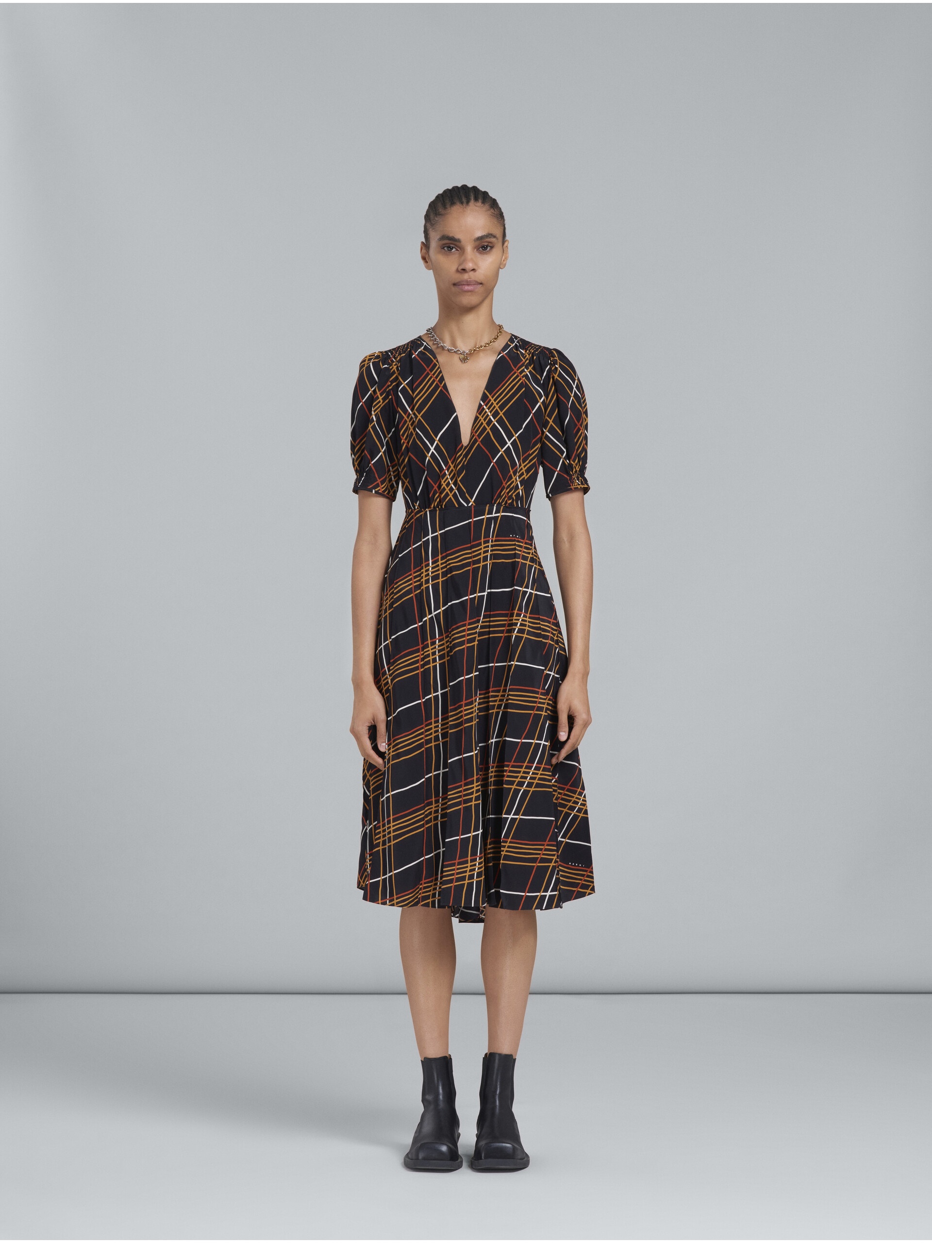 WILD ROADS PRINT DRESS WITH RUCHED SLEEVES - 2