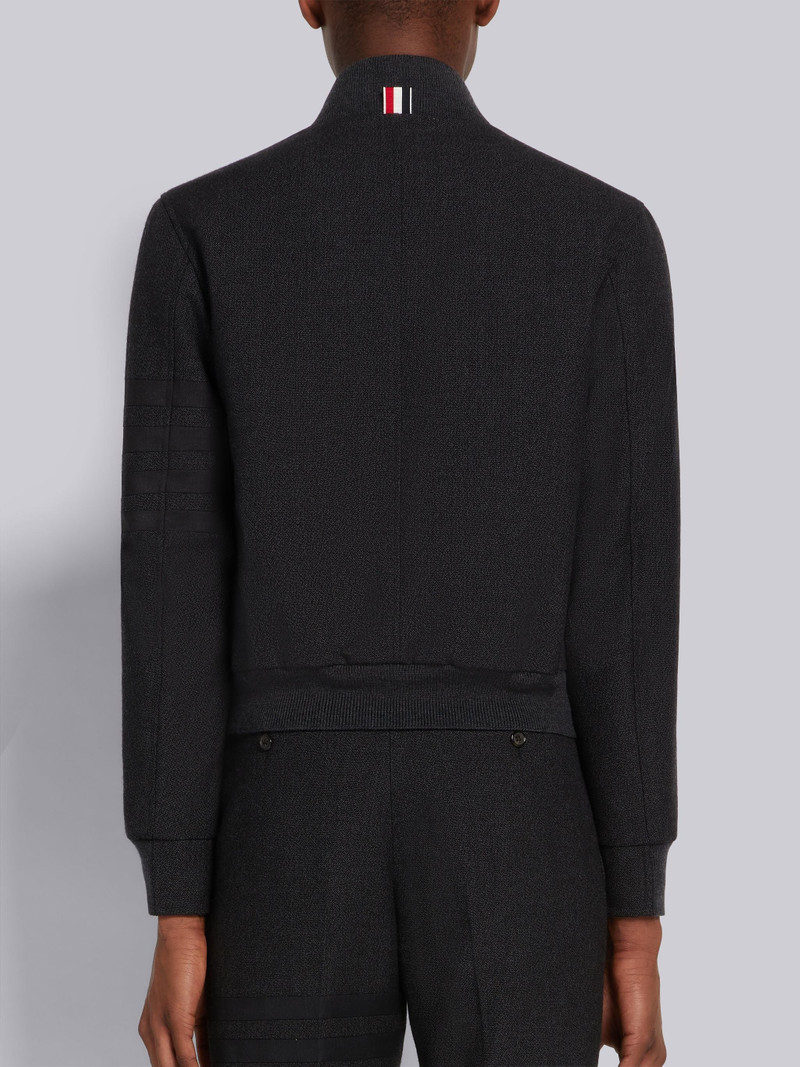 Dark Grey Thornproof Wool Knit Rib Trim 4-Bar Blouson Jacket 3