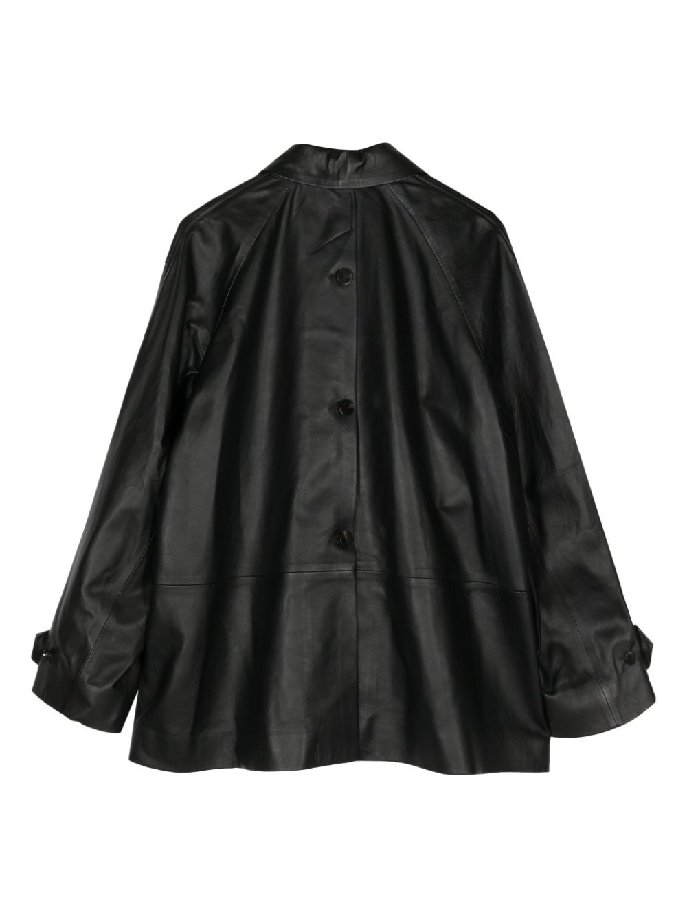 classic-collar leather jacket - 2