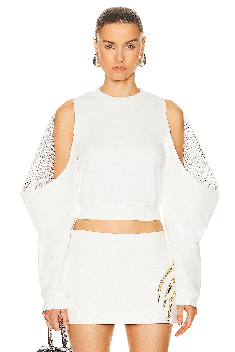 Crystal Embellished Cold Shoulder Sweatshirt - 1