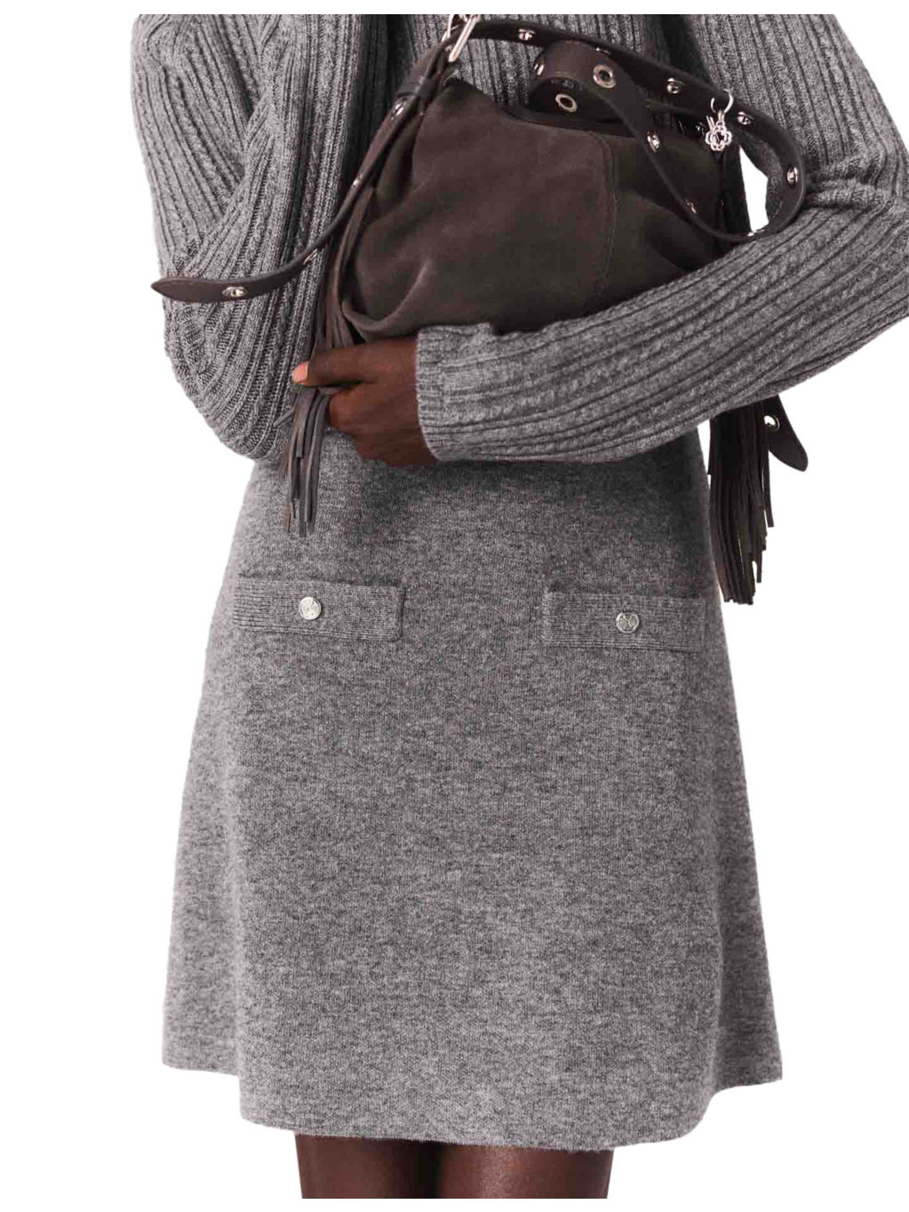 Removable Jumper Ribbed Wool-Blend Knitted Dress - 5