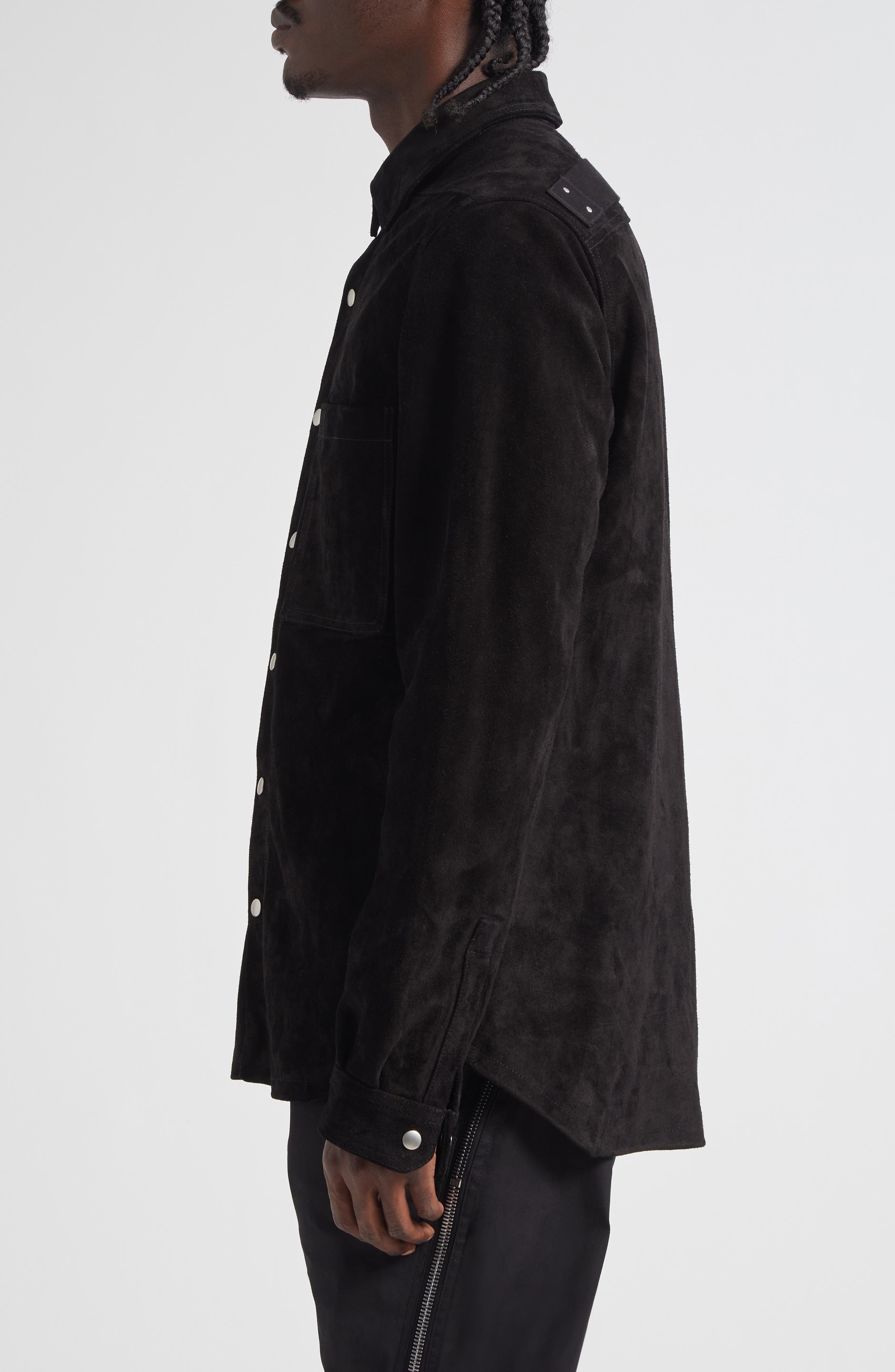 Rick Owens Suede Snap-Up Overshirt in Black at Nordstrom - 4